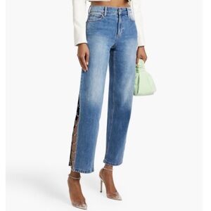 Alice + Olivia Gayle Embellished Side Jeans Denim Cotton Rhinestone Chains 27